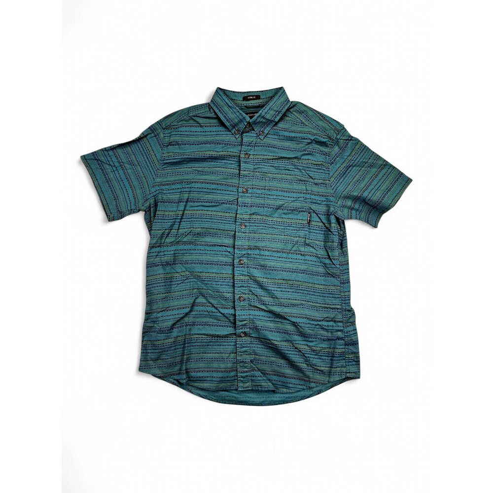 Eddie Bauer Men's Short-Sleeve Button-Down Shirt M Teal Stripe